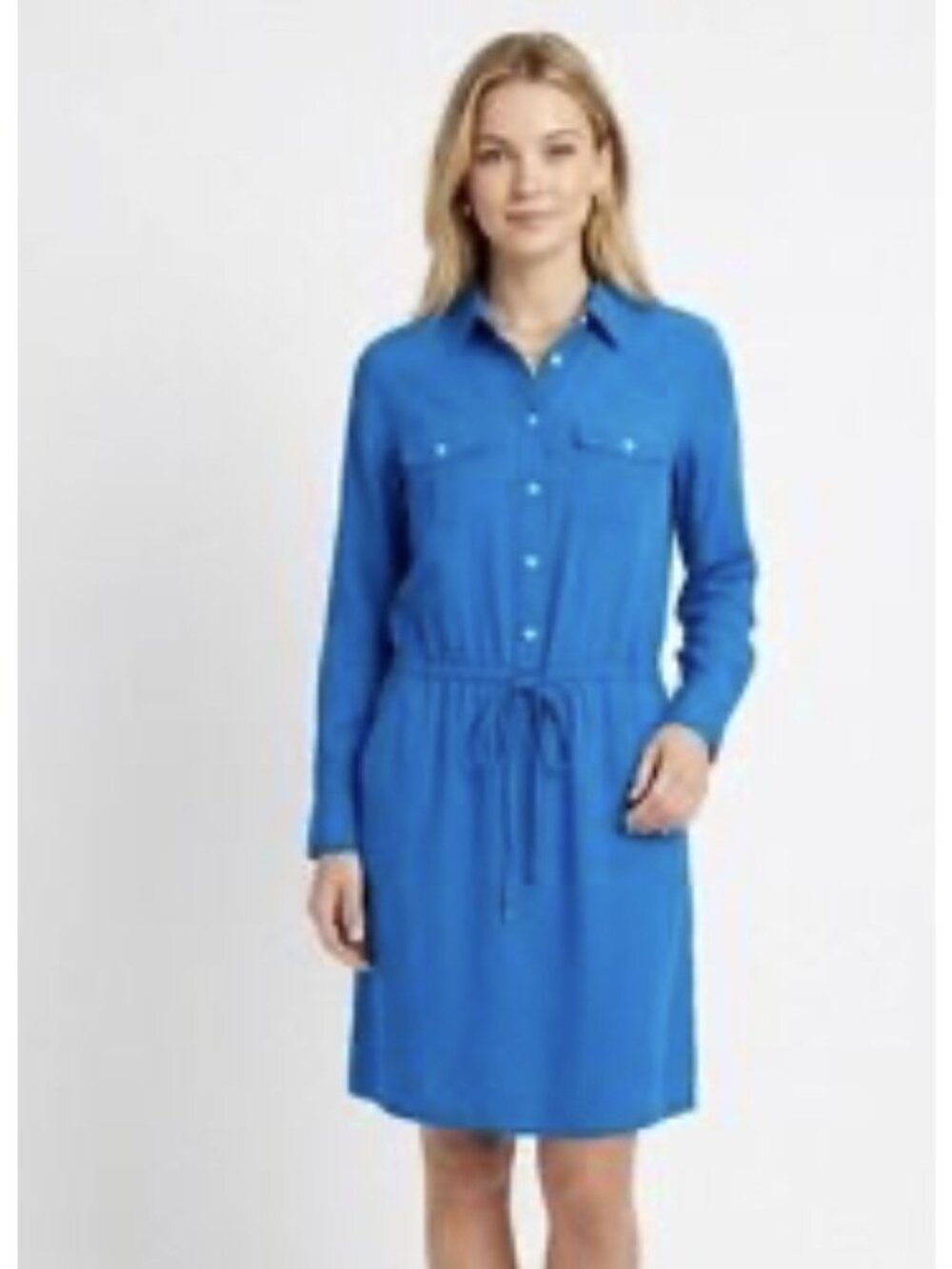 Lauren Ralph Lauren Dress Size 12 Royal Blue Cinched Waist Collard Shirt Dress